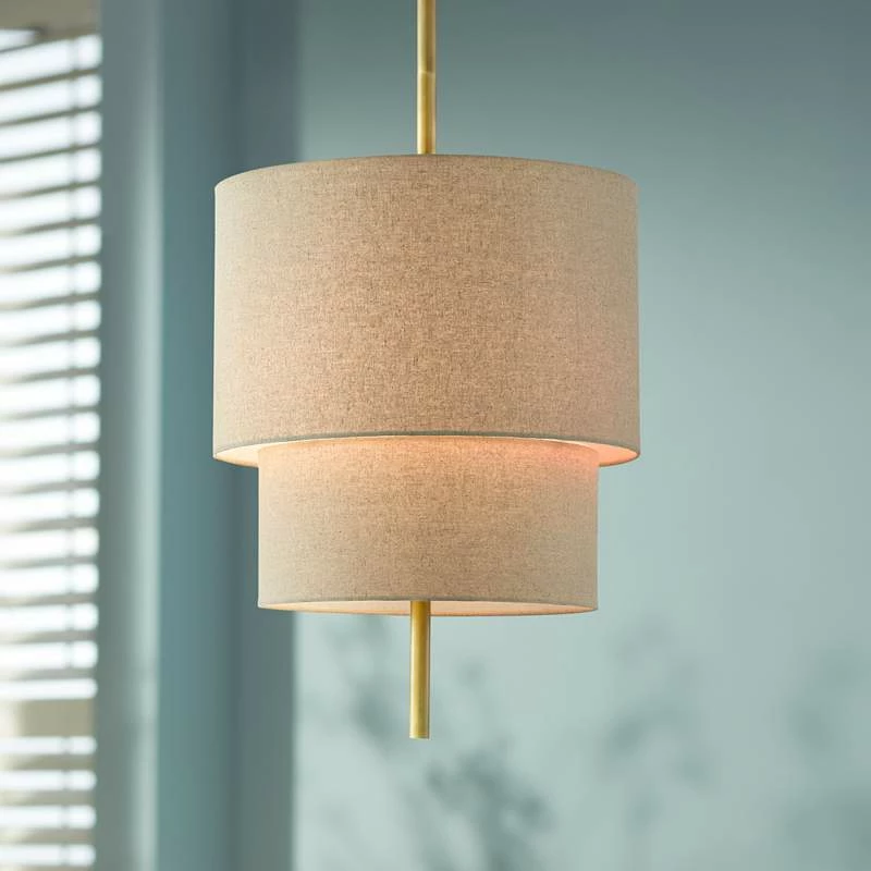 Combermere 19" Wide Antique Brass And Linen Pendant Light 3 Combermere 19" Wide Antique Brass And Linen Pendant Light