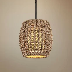 Troy Conga 12" Wide Tidepool Bronze Mini Pendant With Rope Shade