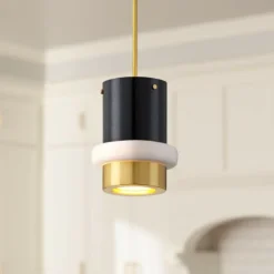 Corbett Beckenham 8" Wide Polished Brass Black Mini Pendant