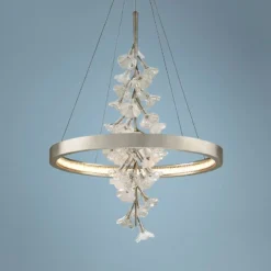 Corbett Jasmine 28"W Silver Leaf LED Floral Pendant Light