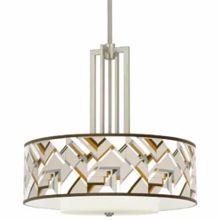 Craftsman Mosaic Carey 24" Brushed Nickel 4-Light Chandelier