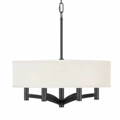 Cream Faux Silk Ava 6-Light Black Pendant Chandelier