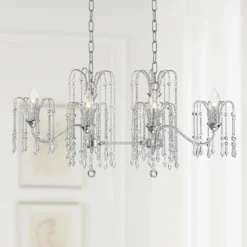 Crystal Rain 33" Wide Chrome 6-Light Island Chandelier