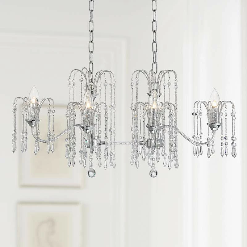 Crystal Rain 33" Wide Chrome 6-Light Island Chandelier 3 Crystal Rain 33" Wide Chrome 6-Light Island Chandelier