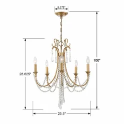 Crystorama Arcadia 23 1/2"W Antique Gold 5-Light Chandelier -Outlet The Radiantix Store crystorama arcadia 23 and one half inchw antique gold 5 light chandelier 83f51views3