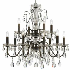 Crystorama Butler 29" W English Bronze 12-Light Crystal Chandelier