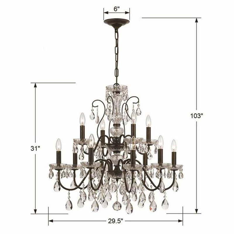 Crystorama Butler 29" W English Bronze 12-Light Crystal Chandelier 6 Crystorama Butler 29" W English Bronze 12-Light Crystal Chandelier - Image 4
