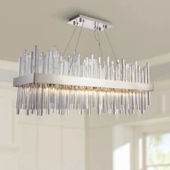 Dallas 36"W Chrome Crystal Kitchen Island Light Chandelier