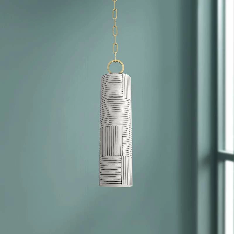 EBrookville 5" Wide Aged Brass Pendant Light With Stripe Ceramic 3 EBrookville 5" Wide Aged Brass Pendant Light With Stripe Ceramic