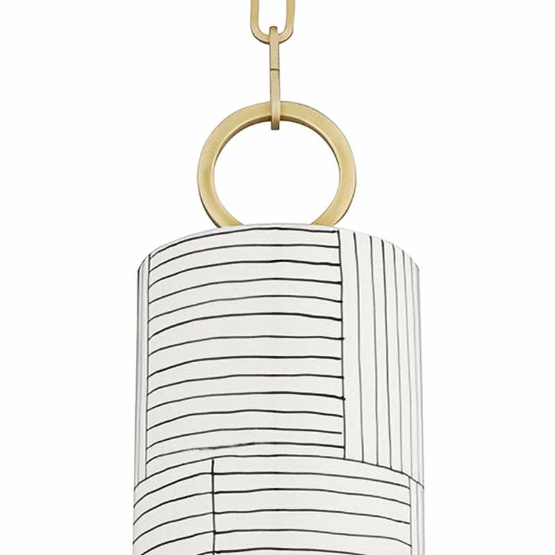 EBrookville 5" Wide Aged Brass Pendant Light With Stripe Ceramic 5 EBrookville 5" Wide Aged Brass Pendant Light With Stripe Ceramic - Image 3