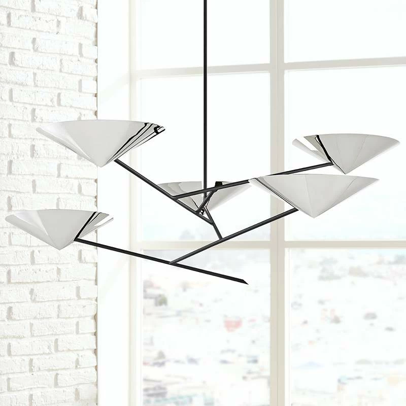 EEquilibrium 5-Light Black Chandelier With Polished Nickel Shade 3 EEquilibrium 5-Light Black Chandelier With Polished Nickel Shade