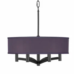 Eggplant Faux Silk Ava 6-Light Black Pendant Chandelier