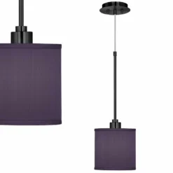 Eggplant Faux Silk Giclee Black Mini Pendant Light