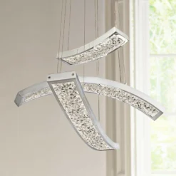 Elan Crushed Ice 24" Wide Chrome LED Pendant Light