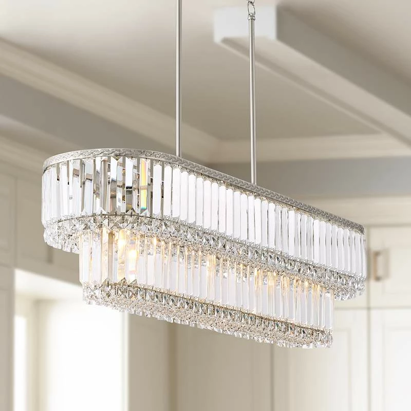 Ella 38 3/4" Wide Brushed Nickel Crystal Island Pendant Light 3 Ella 38 3/4" Wide Brushed Nickel Crystal Island Pendant Light