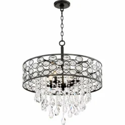 Ellena 24" Wide 4-Light Black Drum Crystal Pendant Light -Outlet The Radiantix Store ellena 24 inch wide 4 light black drum crystal pendant light 9h542views1