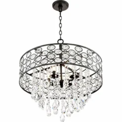 Ellena 24" Wide 4-Light Black Drum Crystal Pendant Light -Outlet The Radiantix Store ellena 24 inch wide 4 light black drum crystal pendant light 9h542views3