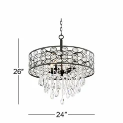 Ellena 24" Wide 4-Light Black Drum Crystal Pendant Light -Outlet The Radiantix Store ellena 24 inch wide 4 light black drum crystal pendant light 9h542views4