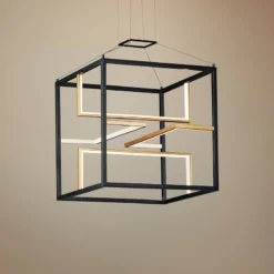 ET2 Chamber 18 1/4" Black And Gold 4-Light LED Modern Cube Pendant