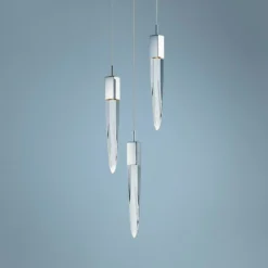 ET2 Quartz 13" Wide Polished Nickel 3-Light LED Pendant