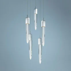 ET2 Quartz 15 3/4" Wide Polished Nickel 5-Light LED Pendant