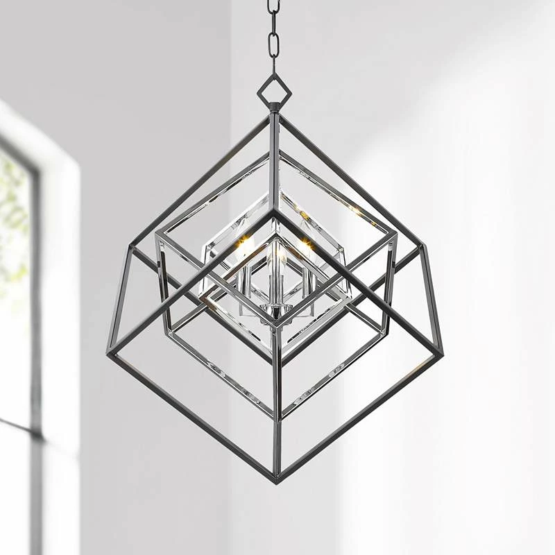 Euclid 23" Wide Chrome And Matte Black 3-Light Chandelier 3 Euclid 23" Wide Chrome And Matte Black 3-Light Chandelier