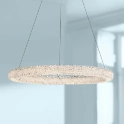 Eurofase Sassi 27" Wide Chrome Crystal Round Ring LED Pendant Light
