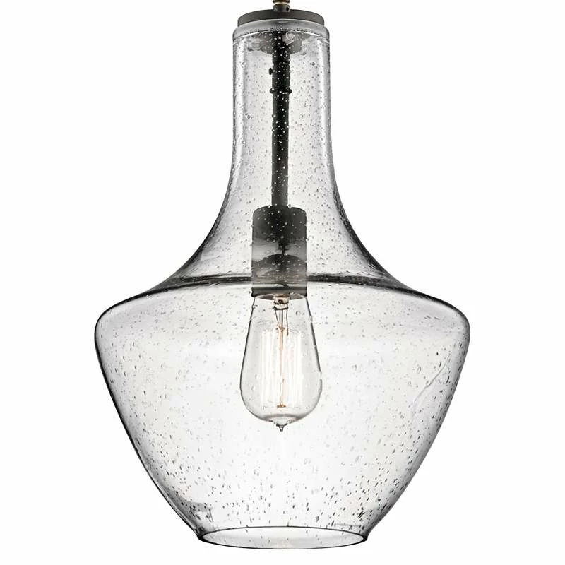 Everly 10 1/2"W Olde Bronze And Seeded Glass Mini Pendant 5 Everly 10 1/2"W Olde Bronze And Seeded Glass Mini Pendant - Image 3