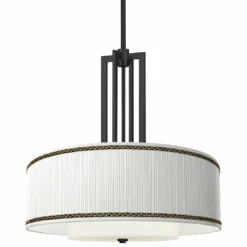 Faux Pleated Giclee Print Lamp Shade With 24" Black 4-Light Chandelier