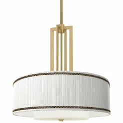 Faux Pleated Giclee Print Lamp Shade With 24" Gold 4-Light Chandelier