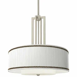 Faux Pleated Giclee Print Shade With 24" Nickel 4-Light Chandelier