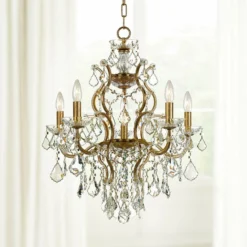 Filmore 23" Wide Antique Gold 6-Light Traditional Crystal Chandelier