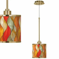 Flame Mosaic Giclee Gold Mini Pendant Light