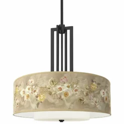Floral Spray Carey 24" Black 4-Light Chandelier