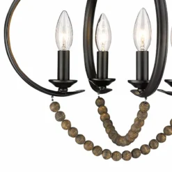 Golden Lighting Flori 17" Wide Matte Black Wood Beads 4-Light Pendant -Outlet The Radiantix Store flori 17 inch wide matte black wood beads 4 light pendant 050c2views1