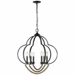 Golden Lighting Flori 24 1/4" Wide Matte Black Wood Beads 6-Light Pendant -Outlet The Radiantix Store flori 24 and one quarter inch wide matte black wood beads 6 light pendant 055c2views3