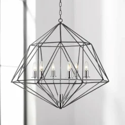 Geo 30" Wide Matte Black And Chrome 6-Light Chandelier