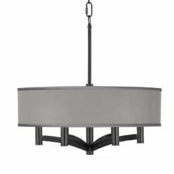 Gray Faux Silk Ava 6-Light Black Pendant Chandelier