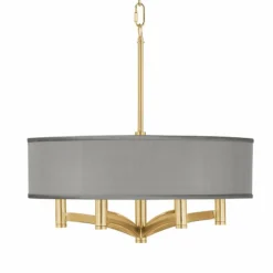 Gray Faux Silk Ava 6-Light Gold Pendant Chandelier