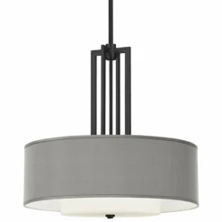 Gray Faux Silk Carey 24" Black 4-Light Chandelier
