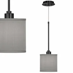 Gray Faux Silk Giclee Black Mini Pendant Light