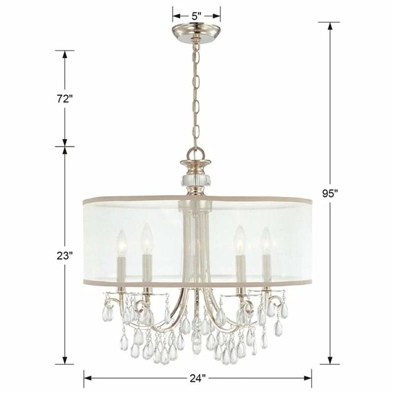 Hampton 24" 5-Light Chrome And Crystal Traditional Shade Chandelier 8 Hampton 24" 5-Light Chrome And Crystal Traditional Shade Chandelier - Image 6