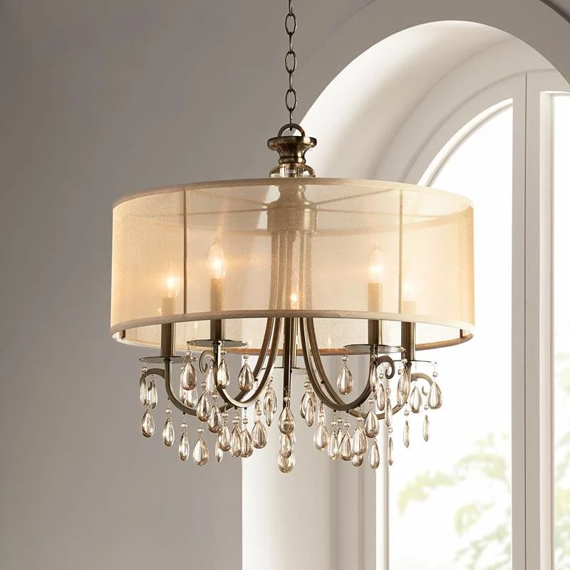 Hampton Collection Antique Brass 24" Wide Chandelier 4 Hampton Collection Antique Brass 24" Wide Chandelier - Image 2