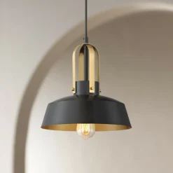 Harmonic 12" Wide Black And Warm Brass Mini Pendant Light