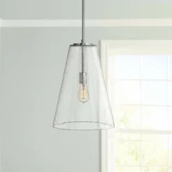 Hinkley Vance 13"W Polished Nickel And Glass Pendant Light