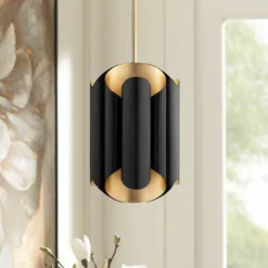 Hudson Valley Banks 12"W Gold Leaf And Black Mini Pendant