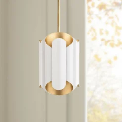 Hudson Valley Banks 12"W Gold Leaf And White Mini Pendant