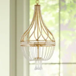 Ingénue 14" Wide 4-Light Antique Gold Leaf Chandelier