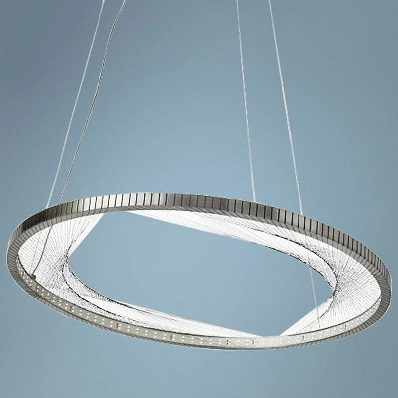 Interlace 30" Wide Satin Nickel Ring LED Pendant Light 3 Interlace 30" Wide Satin Nickel Ring LED Pendant Light