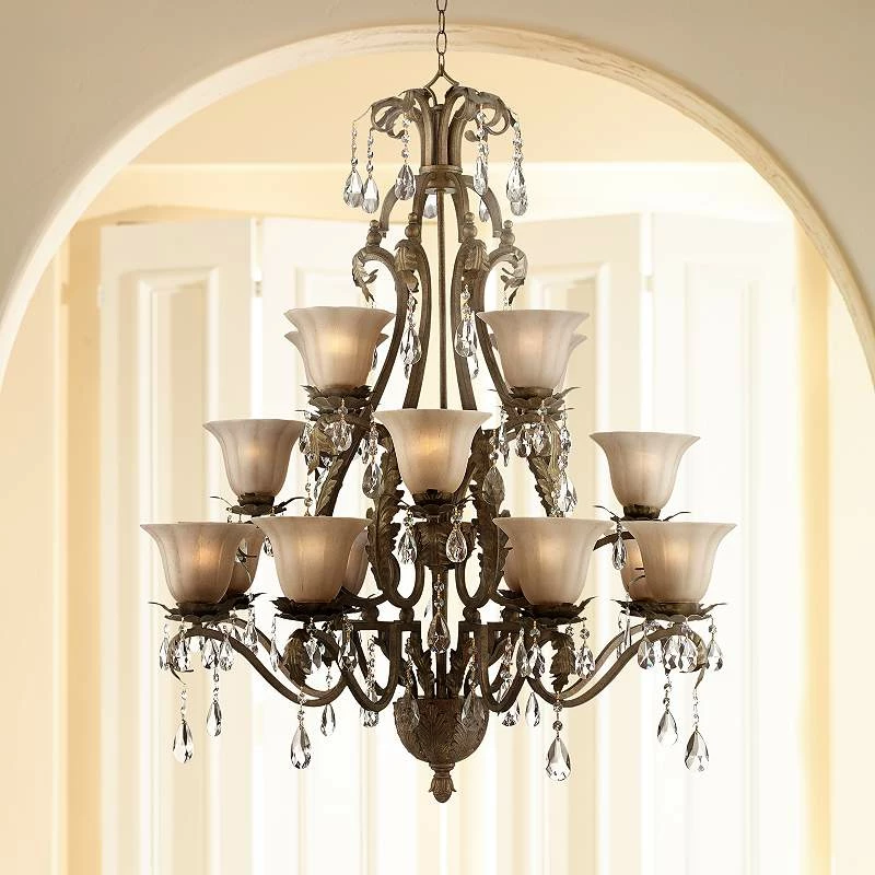 Iron Leaf 39" Wide Roman Bronze And Crystal Chandelier 3 Iron Leaf 39" Wide Roman Bronze And Crystal Chandelier